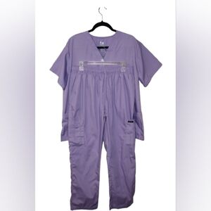 Dagacci Lilac Purple Medical Scrub Set - Unisex V-Neck Top & Pants - Size Large